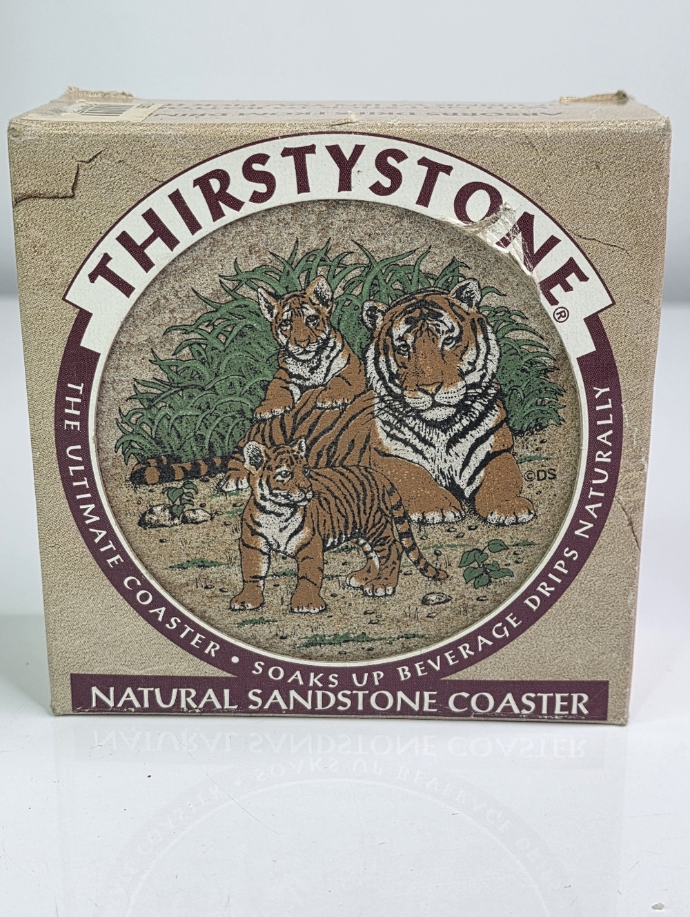 Vintage Thirstystone Natural Sandstone Set of 4 Tiger Coasters 1996.